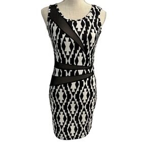 Body Central Dress Womens M Black White Geometric Mesh Cutout Bodycon Mini Y2K